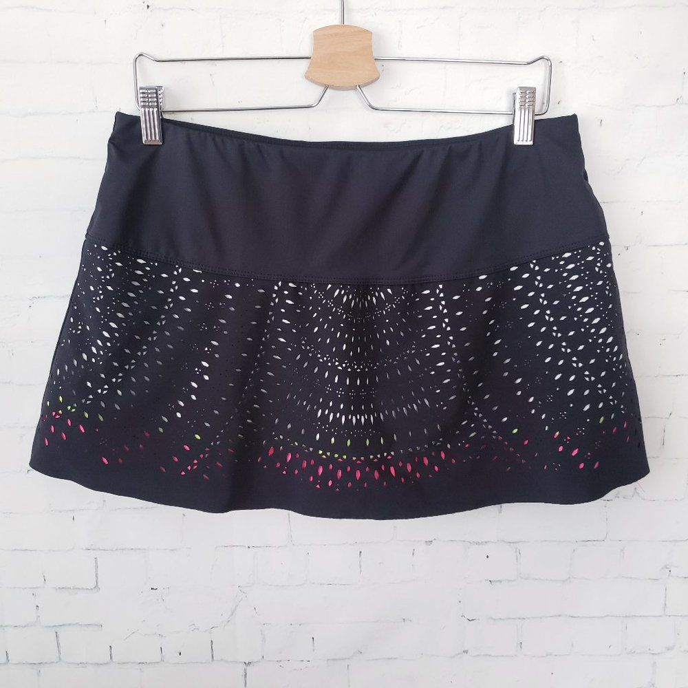 Lucky In Love Tennis Skirt Skort Size L 12 14 Black Laser Cut Pink Pickleball